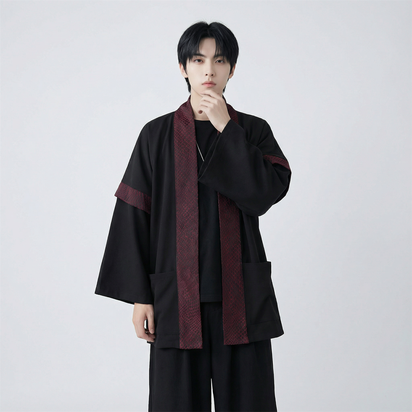 现货春秋风蟒纹印花拼接男士道袍汉服D3206-P78，男装民族服装，星座1017