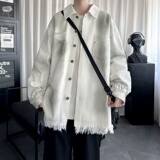 美式复古后背字母牛仔外套男女宽松破坏毛边情侣夹克DK171-P108，男装夹克，星座1017