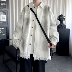 美式复古后背字母牛仔外套男女宽松破坏毛边情侣夹克 DK171-P108图片