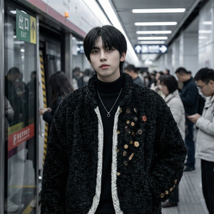 现货 手工制扣古布保暖上衣设计感小众羊羔绒外套 M7811-P128图片