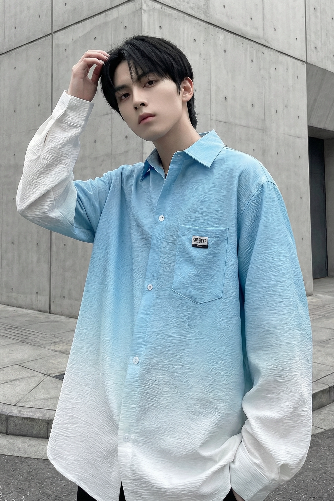 2026现货渐变长袖衬衫水洗褶皱宽松潮流休闲衬衣DS651-P58,男装衬衫,星座1017