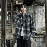 现货2026春复古美式格子长袖衬衫毛边宽松衬衣SC245-P58，男装衬衫，星座1017