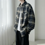 现货2026春复古美式格子长袖衬衫毛边宽松衬衣SC245-P58，男装衬衫，星座1017