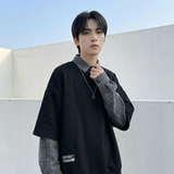 现货2026春款假两件卫衣衬衫领复古vibe格子美式外套A5613-P65，男装衬衫，星座1017