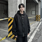 现货烫钻可拆卸领带设计连帽卫衣重磅细闪宽松慵懒外套W2056-P89，女装短外套，星座1017