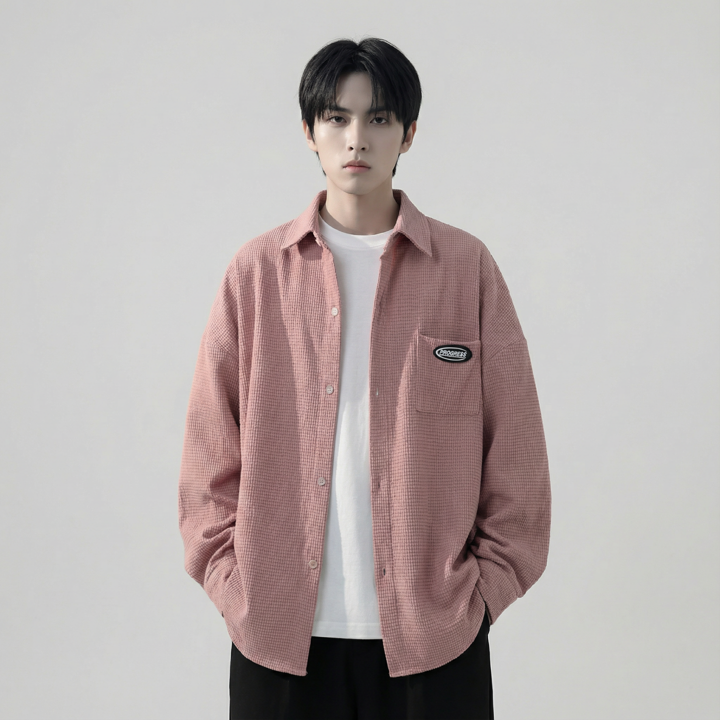 现货华夫格衬衫长袖潮流港风痞帅休闲衬衣CS39-P58，男装衬衫，星座1017