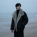 现货冬季大毛领加厚夹棉黑锻拼接棉服外套M1654-P168，男装棉衣，星座1017