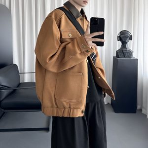 多口袋仿麂皮工装外套美式复古卡哈特翻领夹克 H8077-P108,男装夹克,星座1017