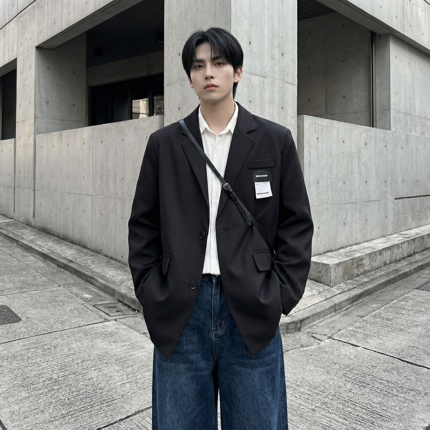现货休闲西服男春秋宽松大码潮高级感痞帅外套西装JK342-P98,男装西服套装,星座1017