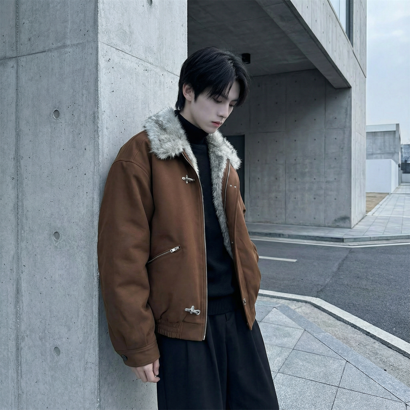 现货毛领复古（仿貂毛领）秋冬季座山雕夹克棉服外套男 Q664-P148