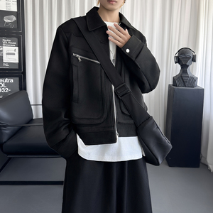 小众设计秋冬拉链外套 简约cleanfit鹿皮绒夹克男 F0858-P118图片