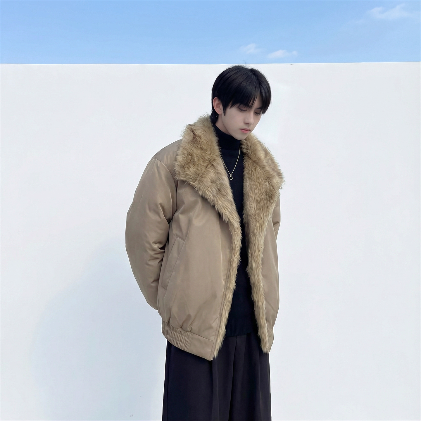 现货冬季大毛领加厚夹棉黑锻拼接棉服外套M1654-P168,男装棉衣,星座1017