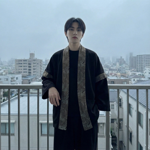 现货 春秋风蟒纹印花拼接男士道袍汉服 D3206-P78图片