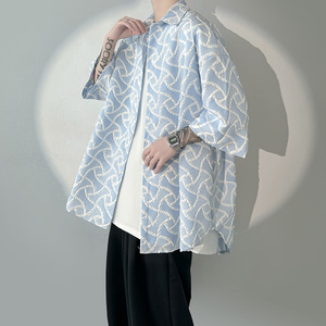 现货2023夏季新款浮雕衬衫男冷淡风痞帅短袖衬衣潮 1017-CC87-P45图片