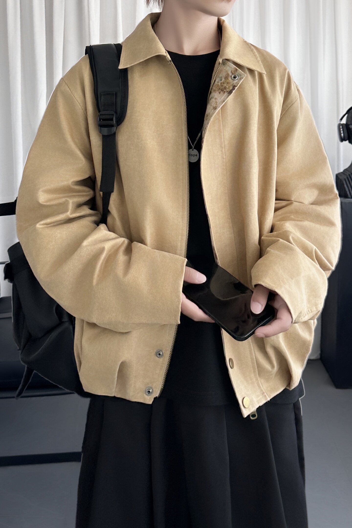 花苞内里撞色仿旧棉感复古麂皮夹克翻领外套秋男J9946-P108,男装夹克,星座1017