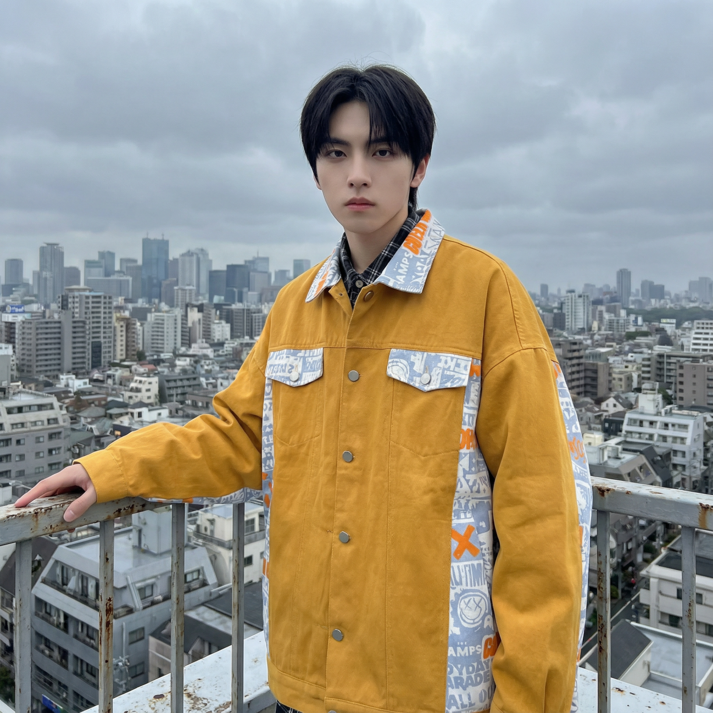 现货2026春季痞帅拼接设计感翻领夹克高级感潮流外套J24-P75，男装夹克，星座1017