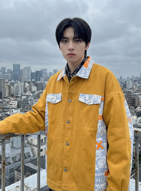 现货 2026春季痞帅拼接设计感翻领夹克高级感潮流外套  J24-P75