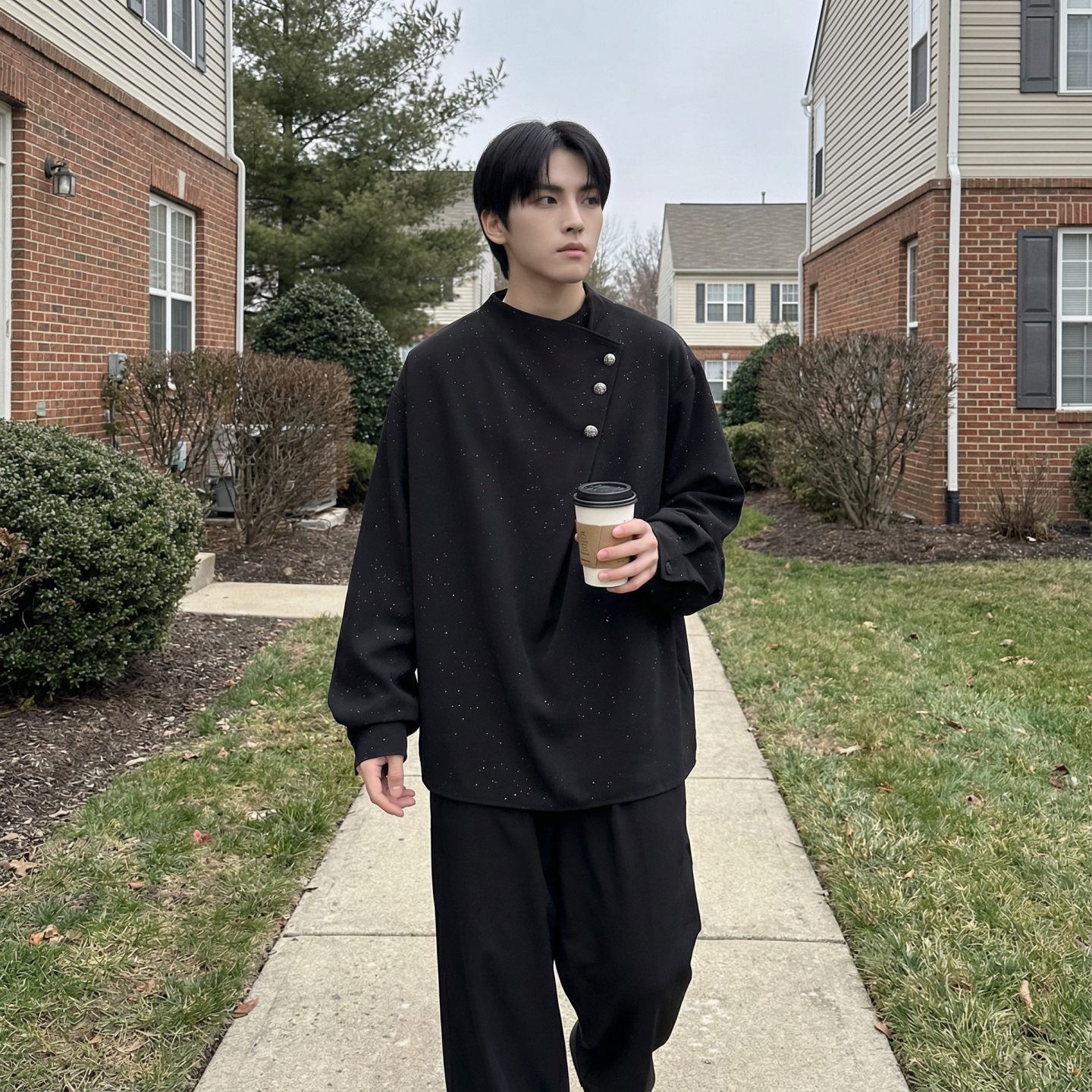 现货新中式痞帅衬衣高级感小香风衬衫微闪潮流痞帅衬衣A903-P68,男装衬衫,星座1017