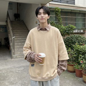 现货2026春款假两件卫衣衬衫领复古vibe格子美式外套A5613-P65,男生黑衬衫怎么穿搭图片