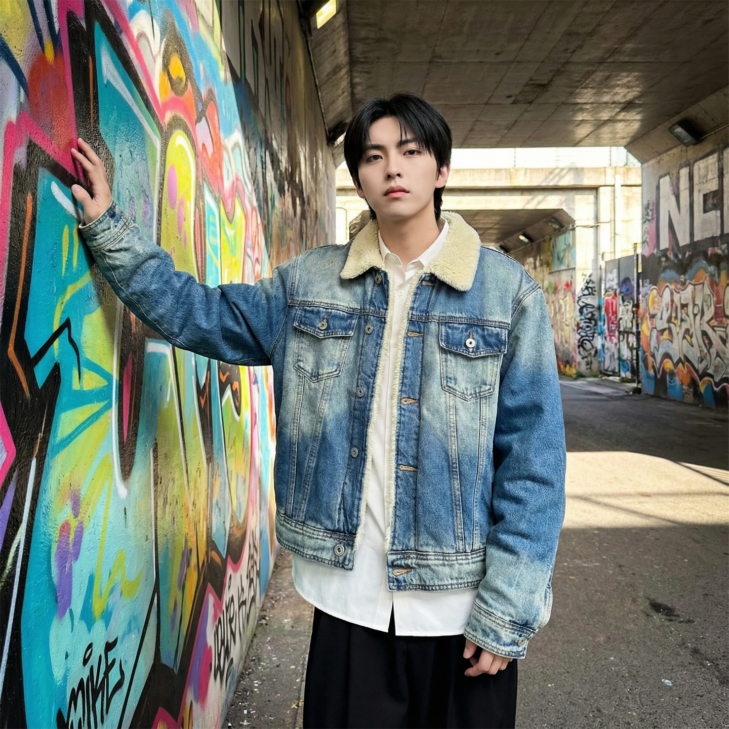 新款现货做旧羊羔绒牛仔外套保暖棉服夹克Q2053-P138，男装工装外套，星座1017