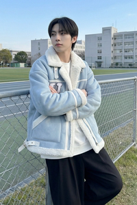 现货 皮毛一体外套冬季校园宽松棉服潮男大码棉衣 4725-P115图片