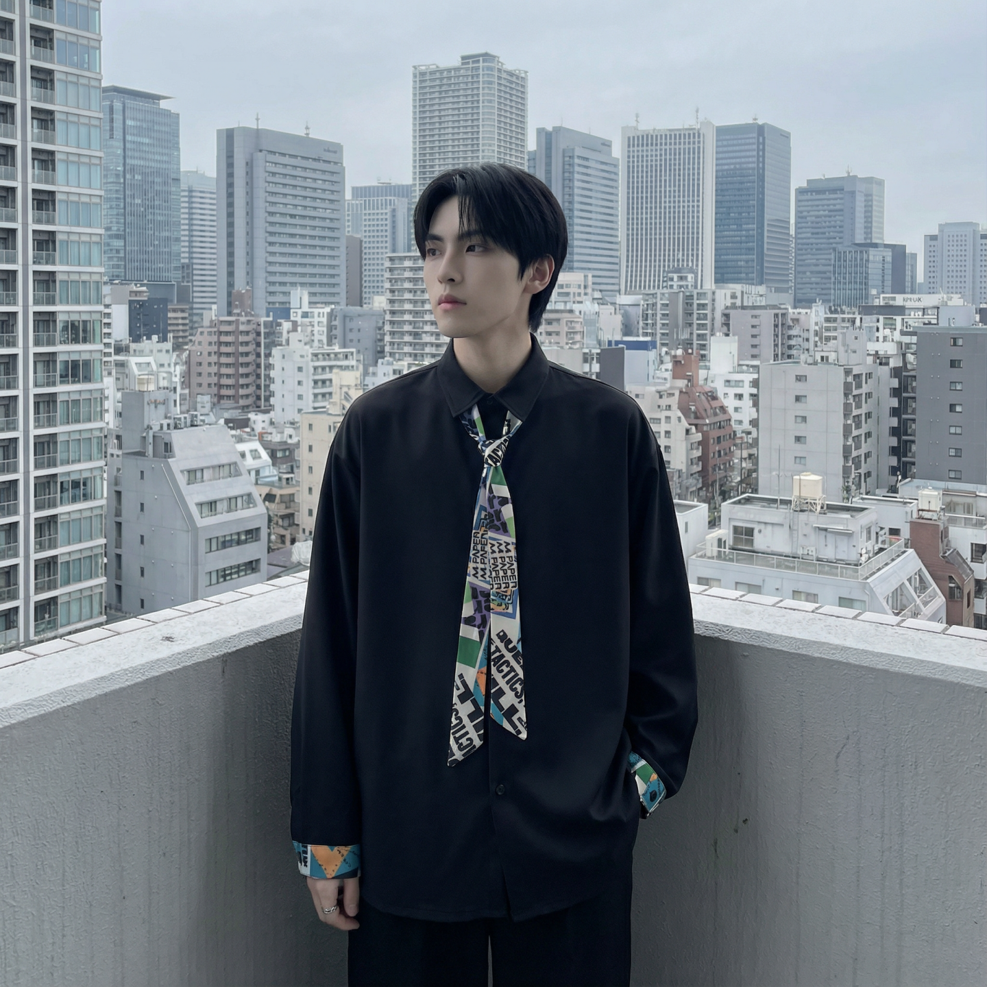 现货长袖衬衫男潮流带领带帅气港风高级感情侣衬衣FA32-P55，男装衬衫，星座1017