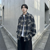 现货2026春复古美式格子长袖衬衫毛边宽松衬衣SC245-P58，男装衬衫，星座1017