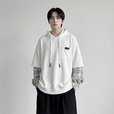 现货春季连帽卫衣男潮牌ins假两件拼接格子慵懒风W8212-P68，男装卫衣，星座1017