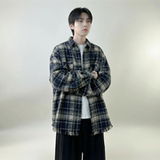 现货2026春复古美式格子长袖衬衫毛边宽松衬衣SC245-P58，男装衬衫，星座1017