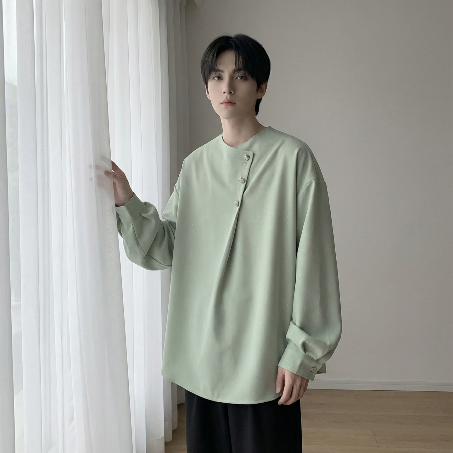 现货新中式痞帅衬衣高级感小香风衬衫微闪潮流痞帅衬衣A903-P68，男装衬衫，星座1017