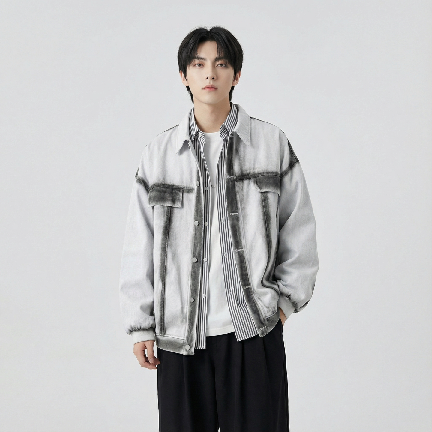 现货2026春季工装休闲夹克高级感牛仔外套JK11-P100,男装工装外套,星座1017