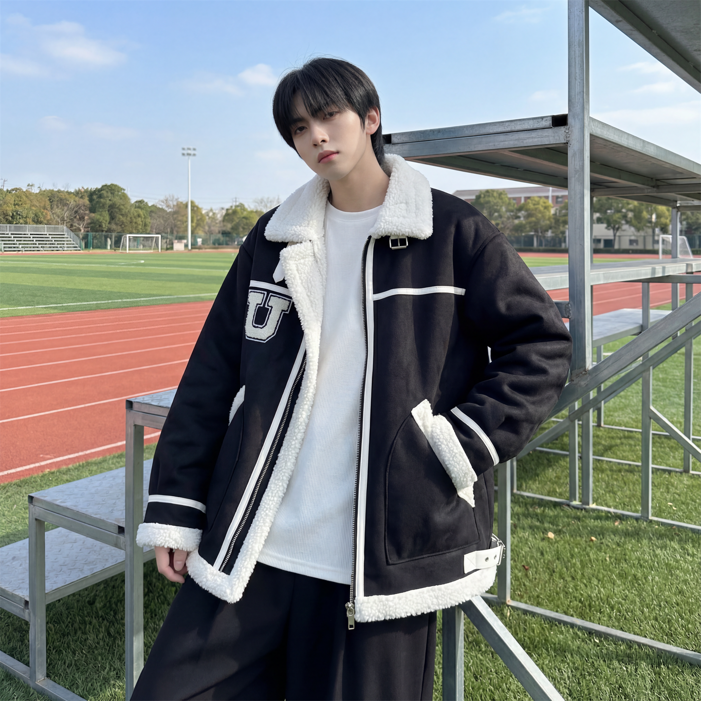 现货皮毛一体外套冬季校园宽松棉服潮男大码棉衣4725-P115,男装棉衣,星座1017