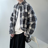流苏格子长袖衬衫男宽松衬衣复古休闲外套FC83-P55，男装衬衫，星座1017