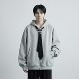 现货小众烫钻可拆卸领带设计连帽卫衣重磅宽松慵懒外套W2056-P89，女装短外套，星座1017