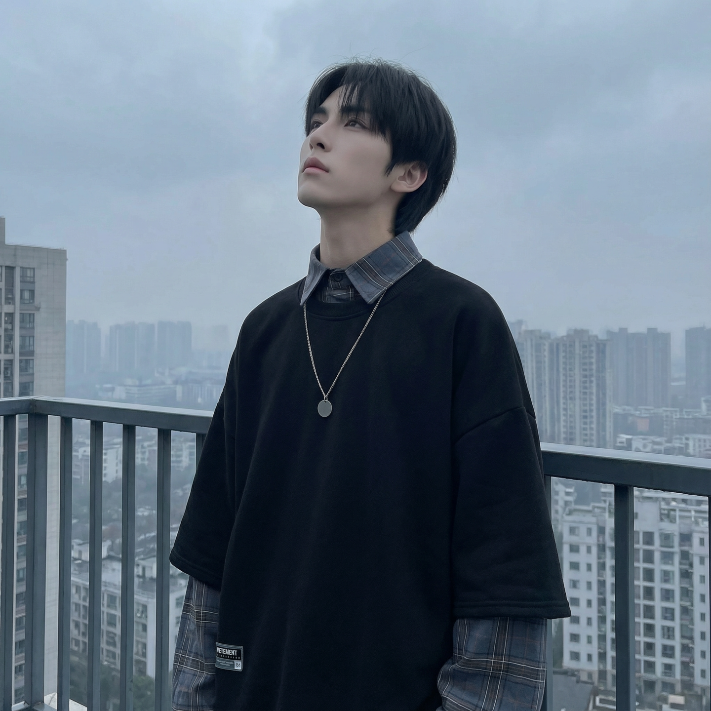 现货2026春款假两件卫衣衬衫领复古vibe格子美式外套A5613-P65，男装衬衫，星座1017