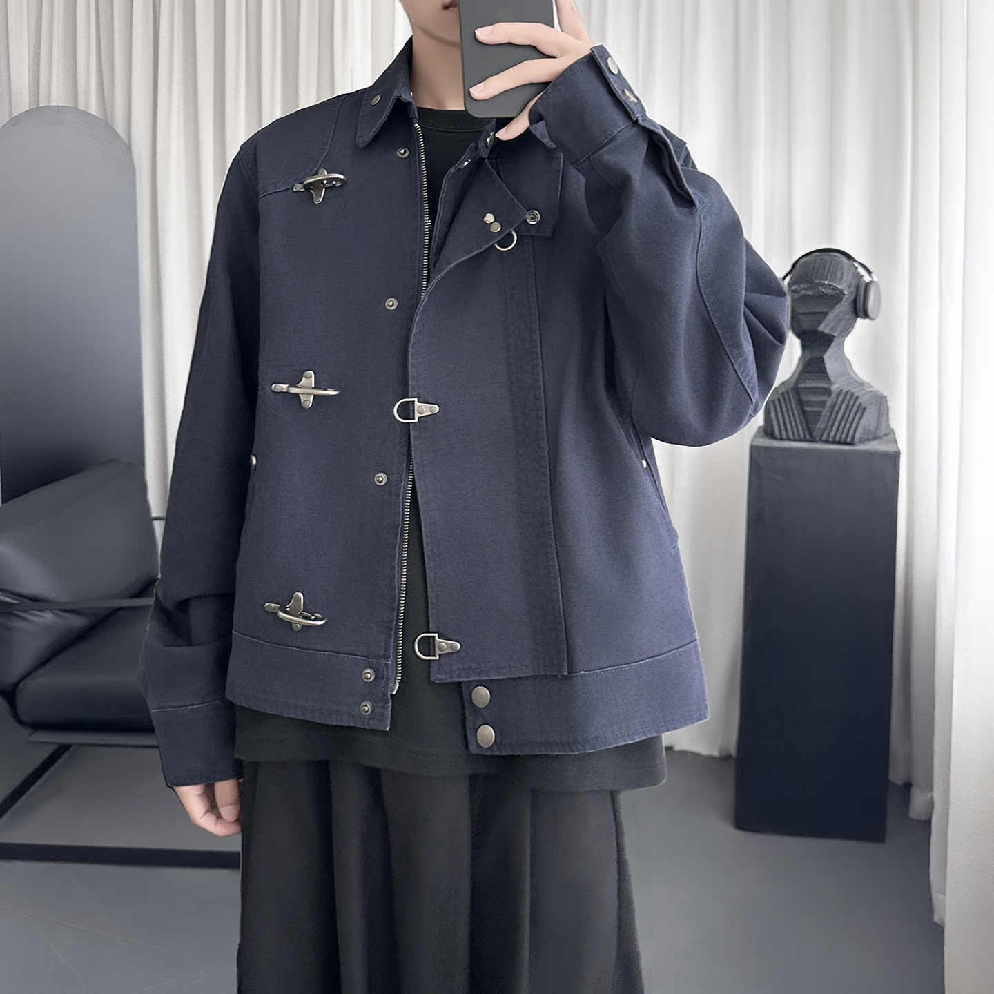 做旧飞机扣翻领夹克春秋季美式复古短宽工装外套R8740-P128，男装夹克，星座1017