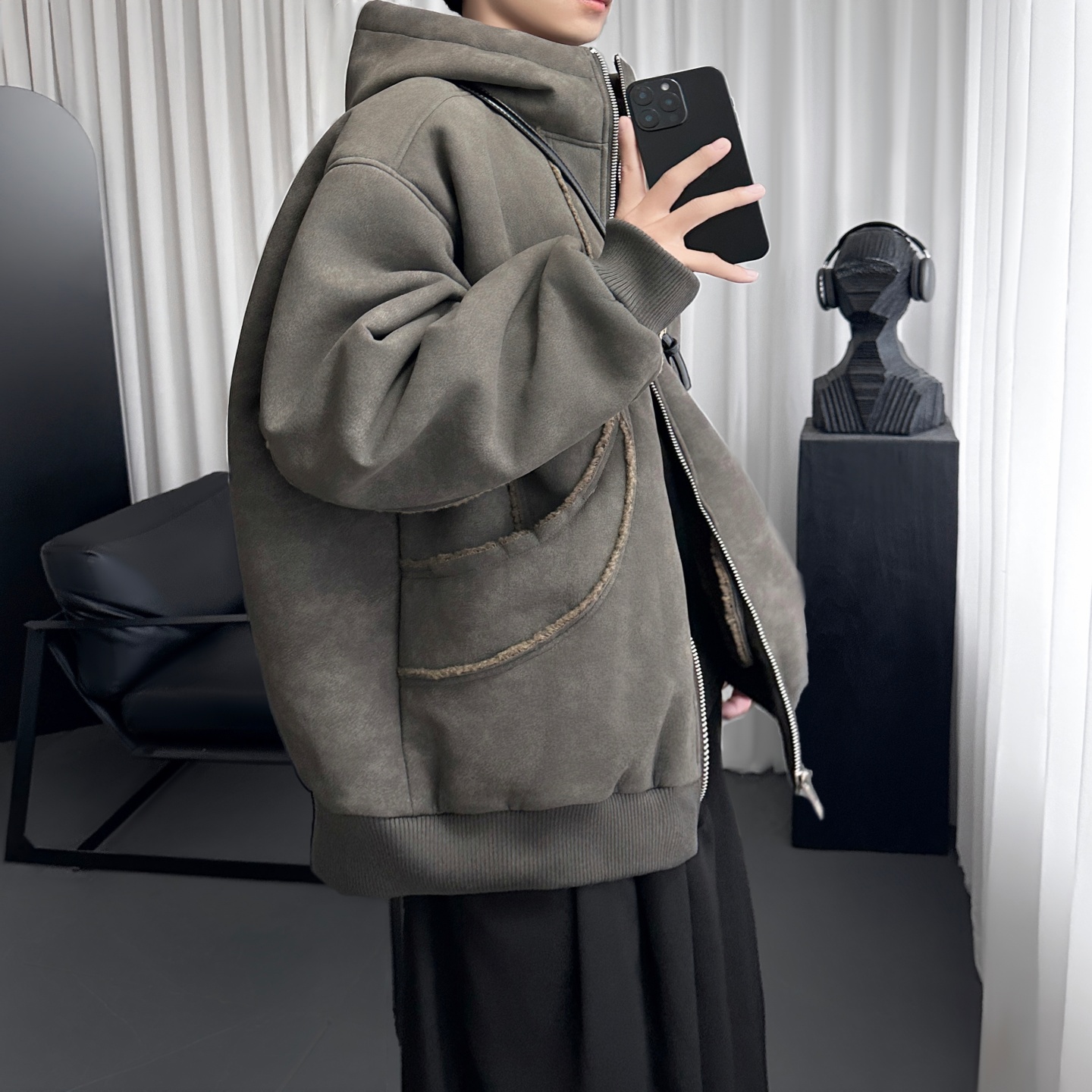 皮毛一体羊羔毛外套新款冬季加绒加厚夹克棉衣男款 M4056-P148