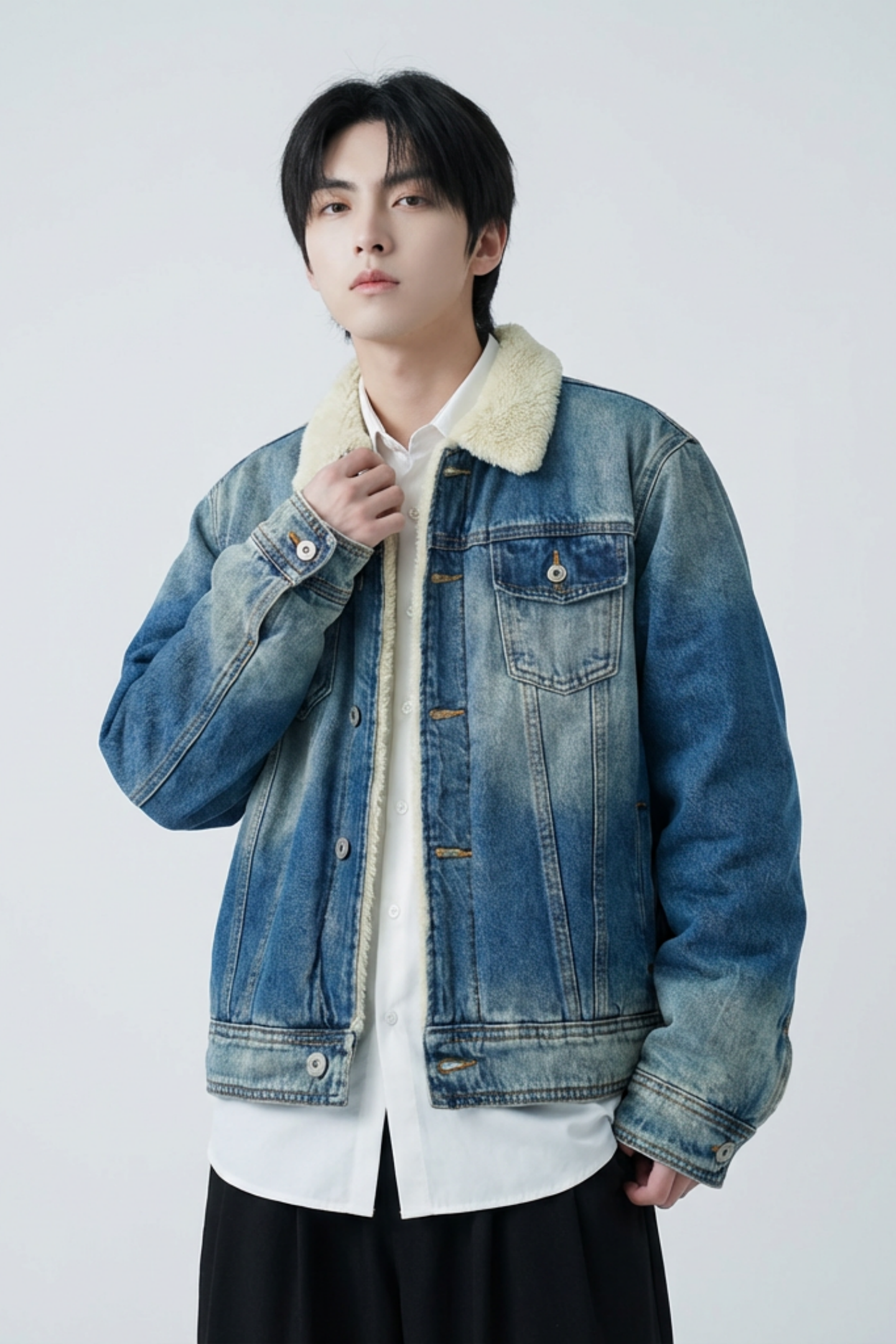 新款现货做旧羊羔绒牛仔外套保暖棉服夹克Q2053-P138,男装工装外套,星座1017