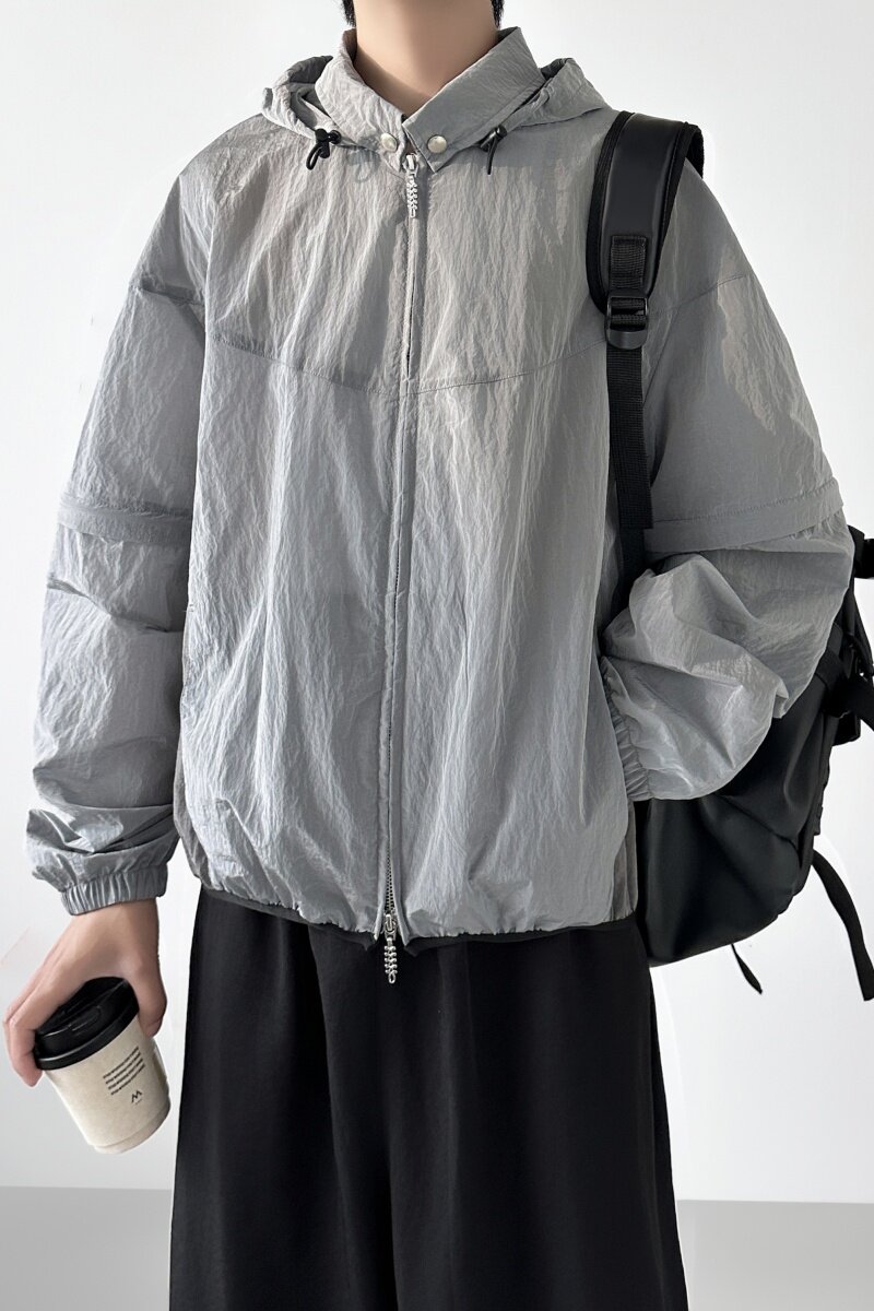 现货季连帽宽松可拆卸袖子运动短袖衬衫上衣一衣两穿F2388-68,男装T恤,星座1017