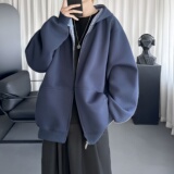 美式复古格子连帽卫衣男女oversize情侣拉链外套WD406-P68，女装短外套，星座1017