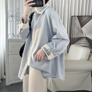 现货潮衬衫小众刺绣长袖衬衣新中式情侣外套 DY877-P68，男装衬衫，星座1017