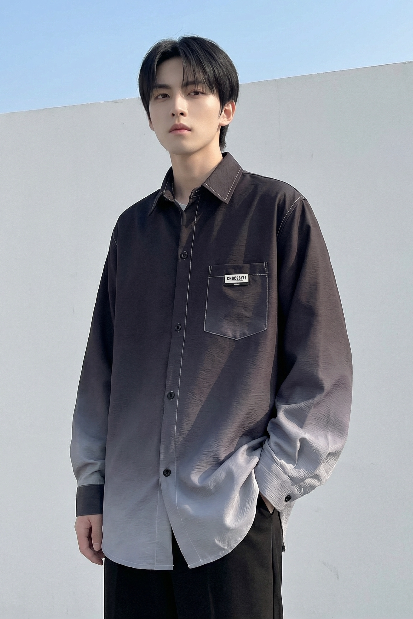 2026现货渐变长袖衬衫水洗褶皱宽松潮流休闲衬衣DS651-P58,男装衬衫,星座1017