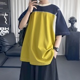 撞色短袖夏季拼接小众设计感宽松情侣潮t恤H539-P48，商品下架区，星座1017