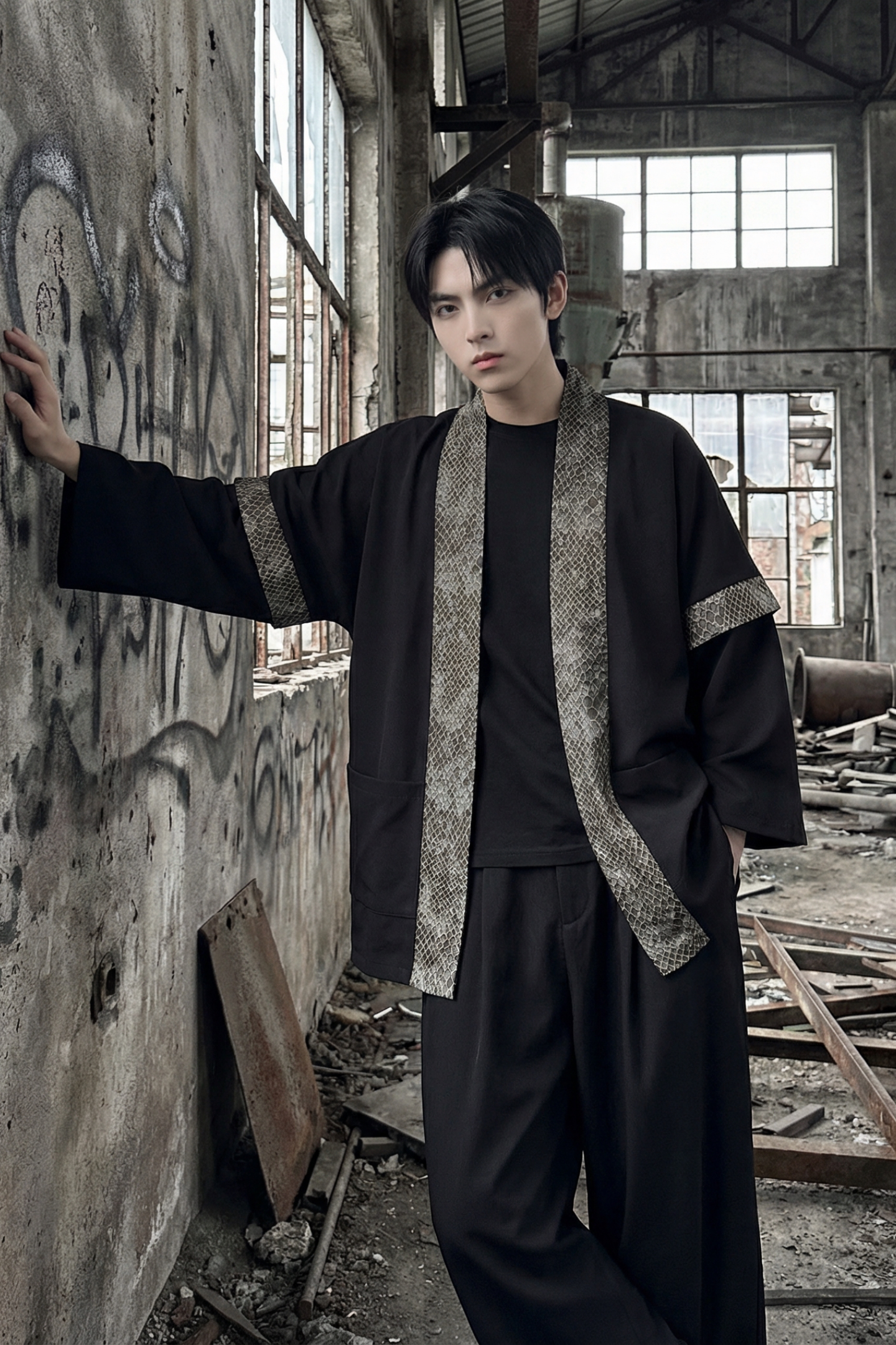 现货春秋风蟒纹印花拼接男士道袍汉服D3206-P78,男装民族服装,星座1017
