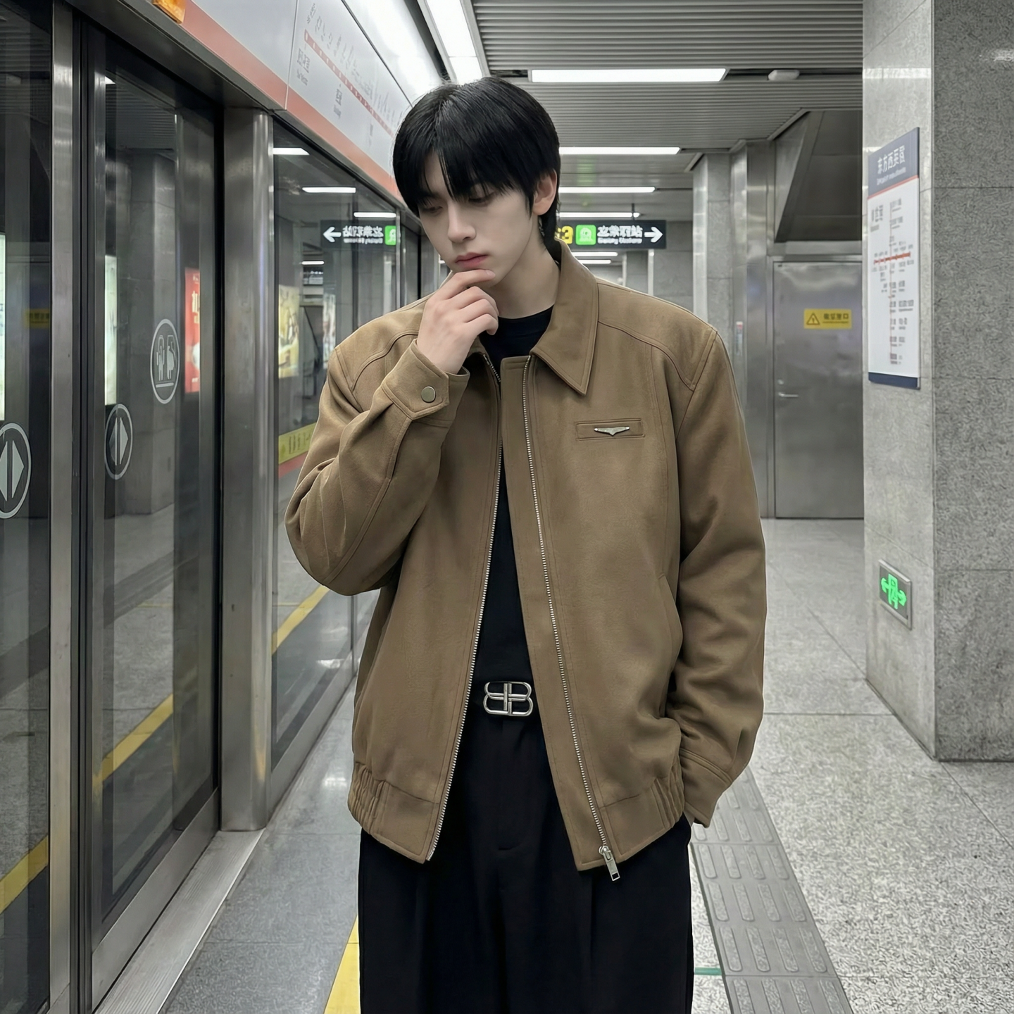 现货棒球领短款夹克高级感美式垫肩外套HJ7727-P90X149，男装夹克，星座1017