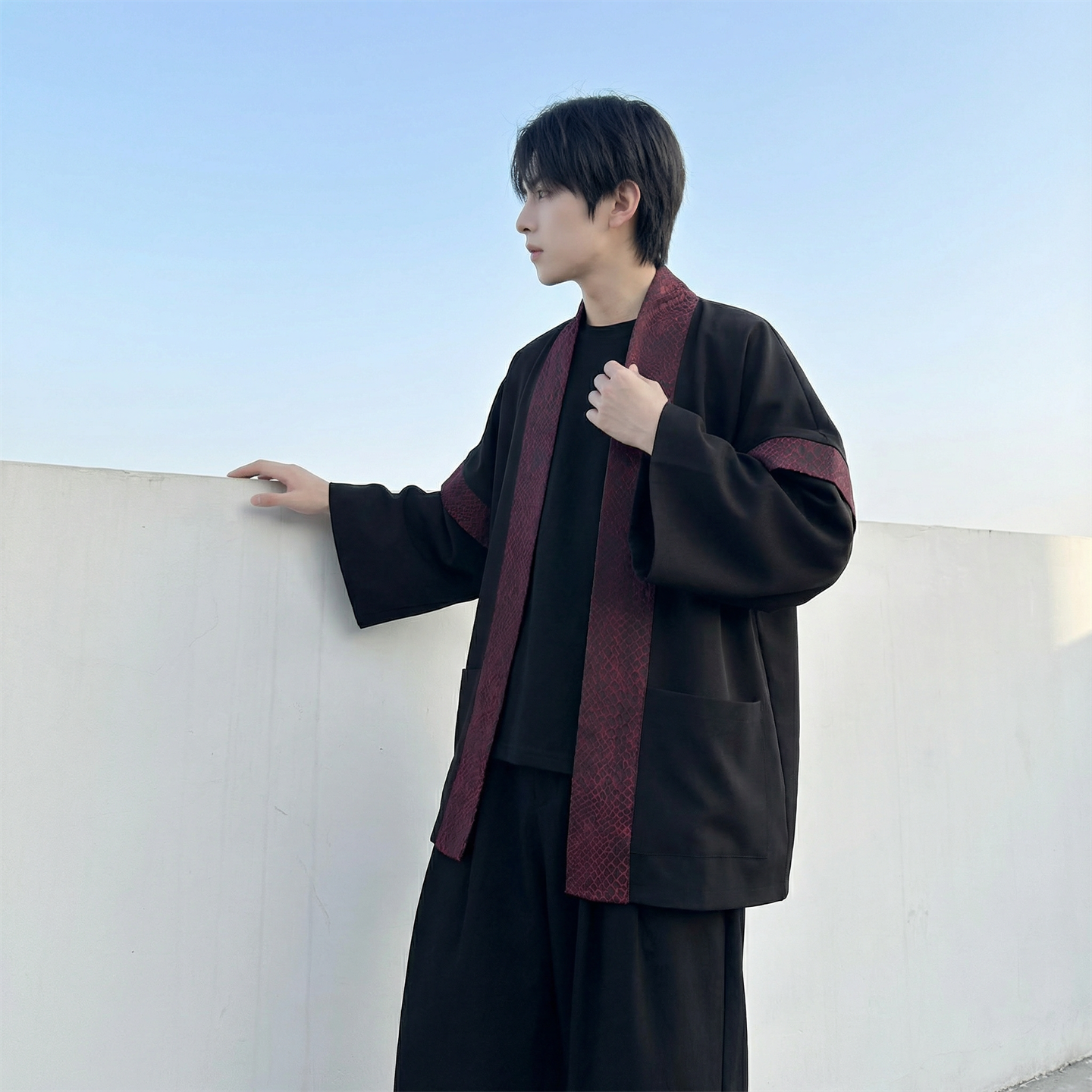 现货春秋风蟒纹印花拼接男士道袍汉服D3206-P78，男装民族服装，星座1017