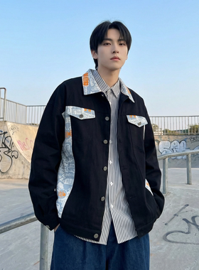 现货 2026春季痞帅拼接设计感翻领夹克高级感潮流外套  J24-P75