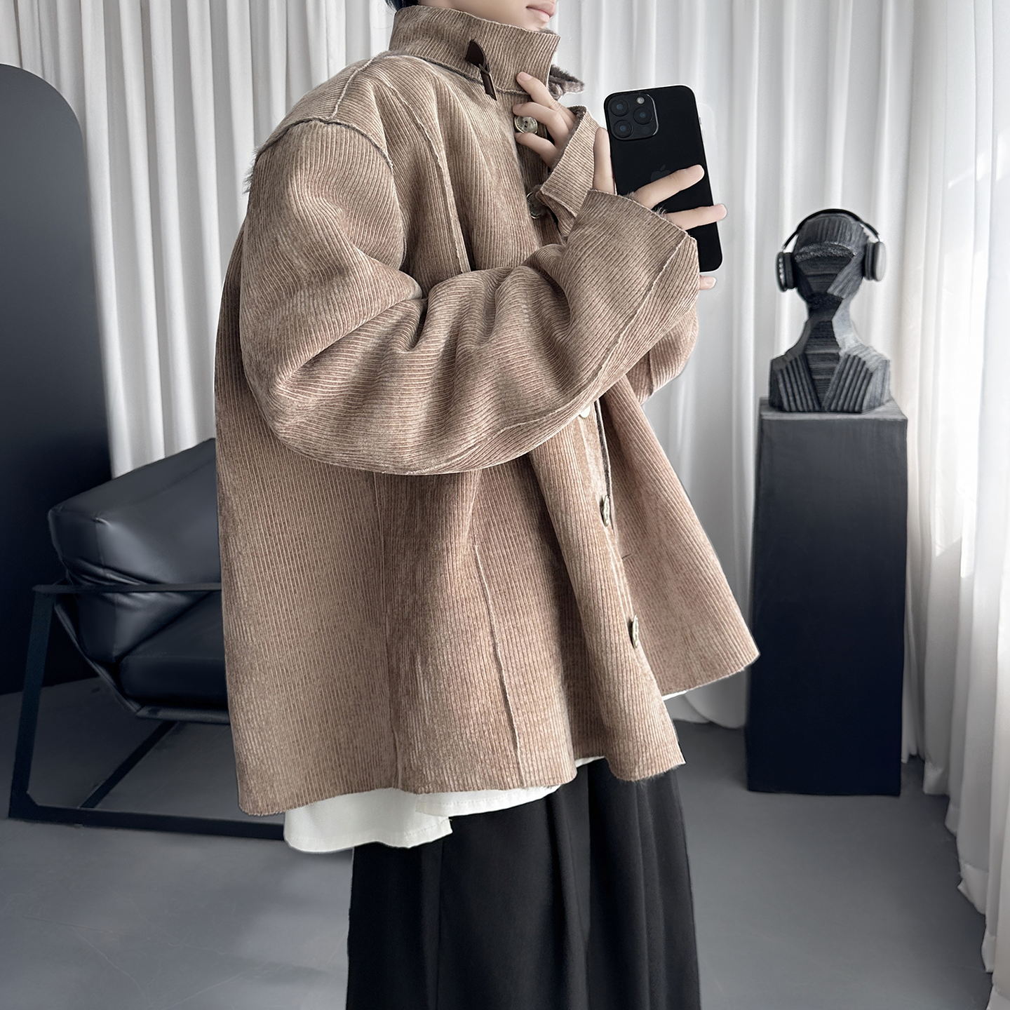 毛里外套男女同款冬配塑腰带翻领上衣W3588-P138，女装短外套，星座1017