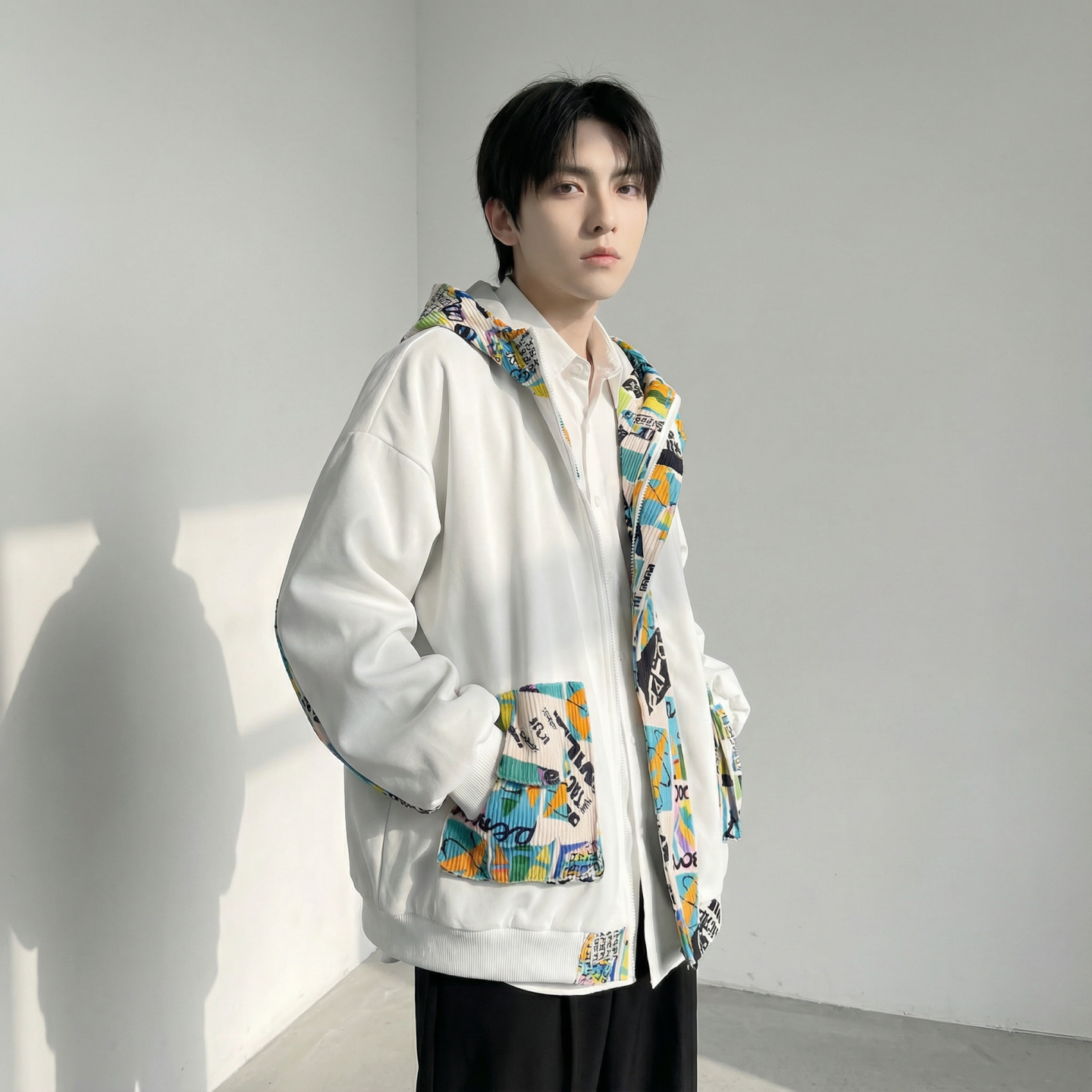 现货春款潮流涂鸦拼接夹克开衫连帽外套WT23-P75控96,男装夹克,星座1017