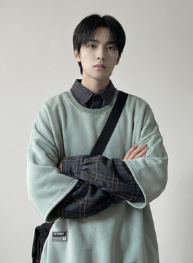 现货 2026春款假两件卫衣衬衫领复古vibe格子美式外套  A5613-P65